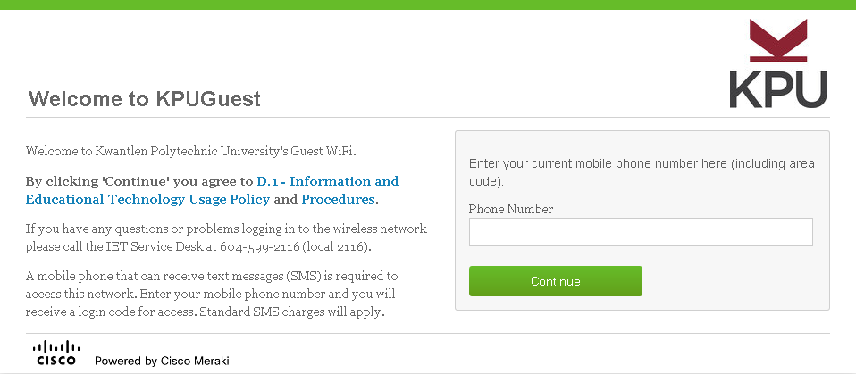 KPUGuest Login Screen
